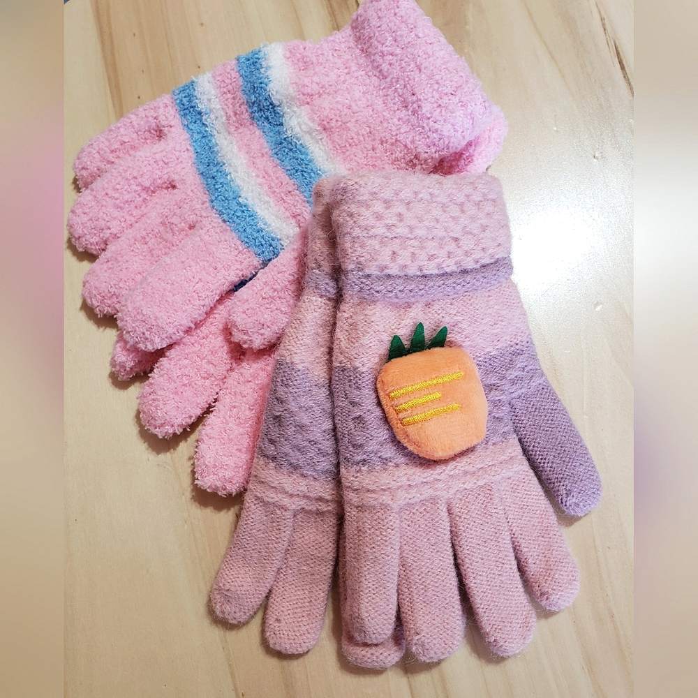 Girl's Fashion Winter Gloves Bundle Pink Purple Style
